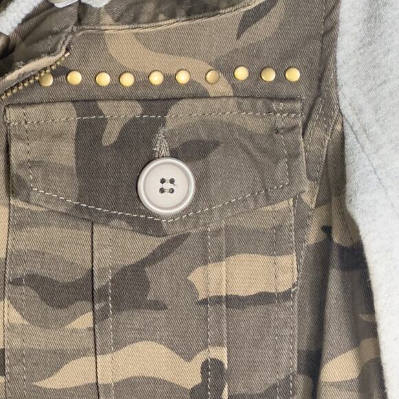 Madden NYC Camo Utility Jacket Hoodie Womens M Army Green Camo Zip Up Y2K - Picture 5 of 10